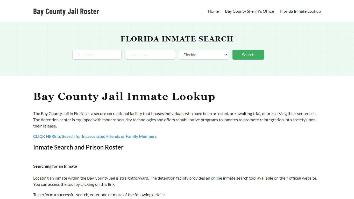 Bay County Jail Roster Lookup, FL, Inmate Search